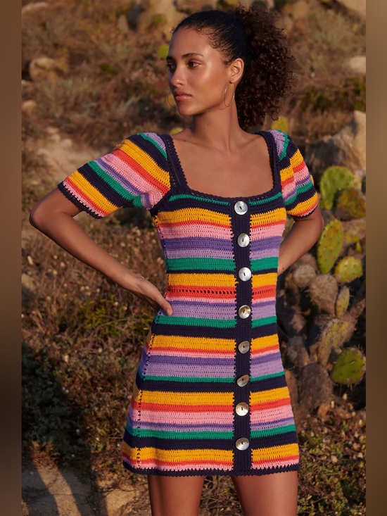 FARM Rio Dresses & Skirts - FARM Rio Renata Rainbow Crochet Mini Dress NWT Size M Anthropologie